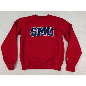 Champion SMU Mustangs Sweatshirt Size S Red Crewneck Stitched Patch